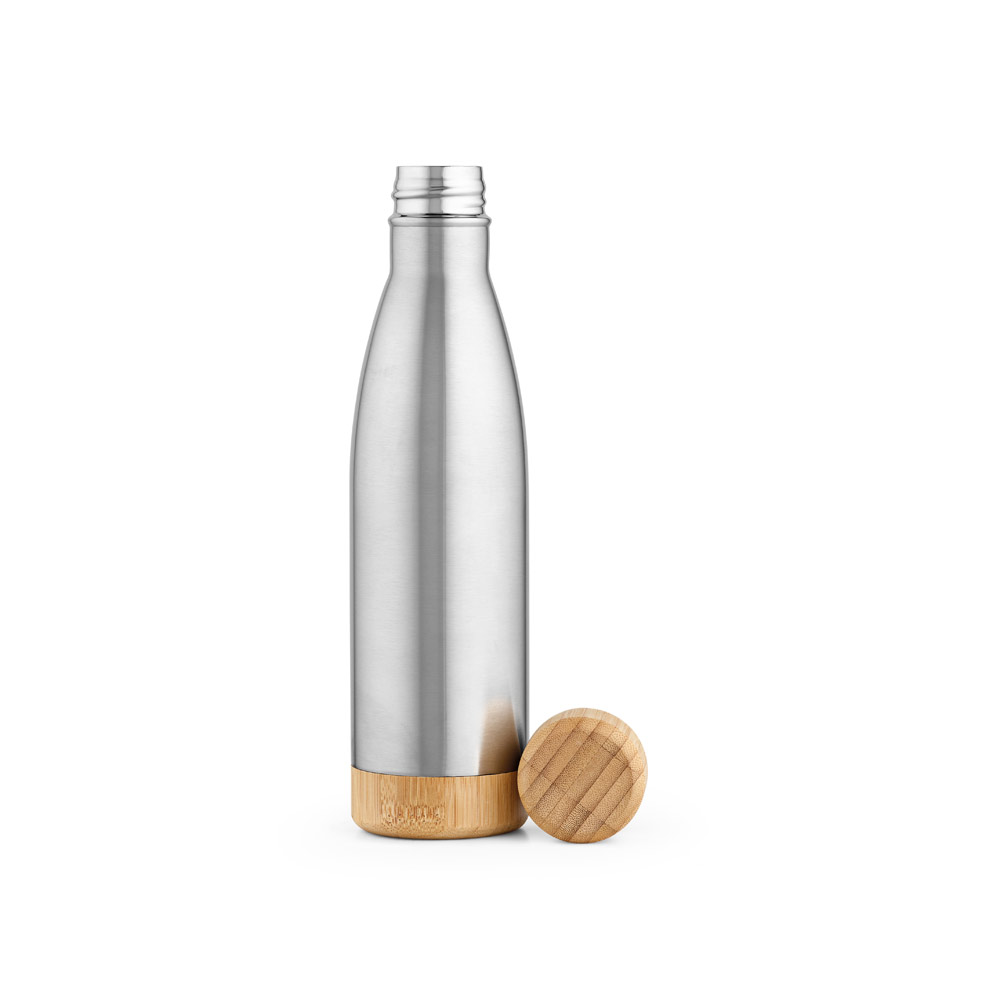 Garrafa em Aço inox Personalizada com tampa em bambu 550 mL